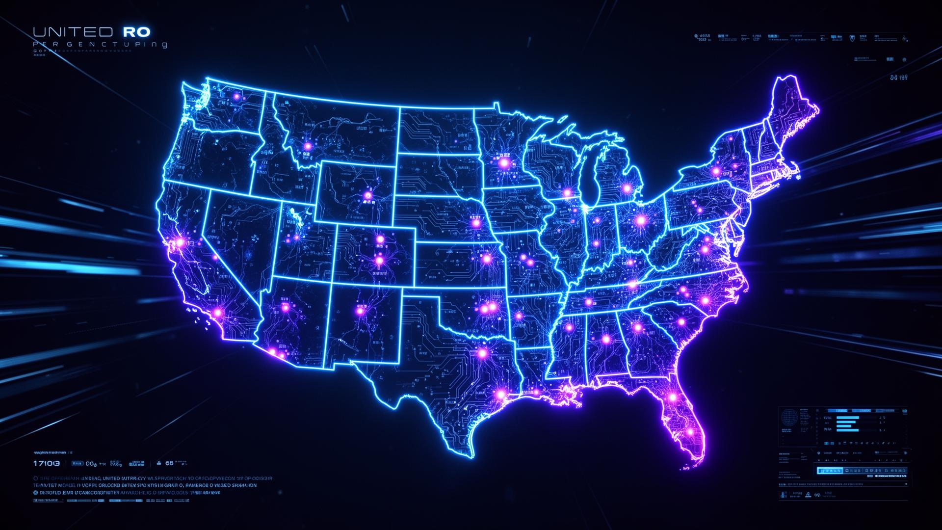 Glowing US map showing nationwide Open Claw AI automation coverage